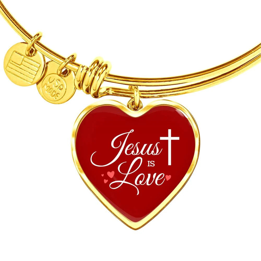 Jesus Is Love Personalized Engraved Gold Heart Bangle Bracelet Custom Name Da